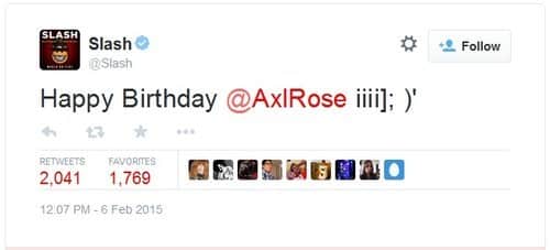 Slash tweet Axl Rose Guns N Roses Happy Birthday